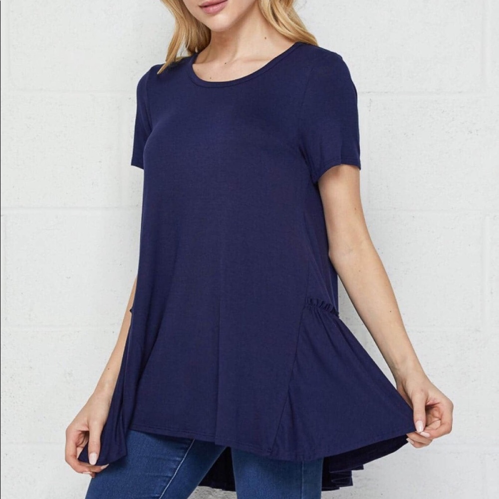 Navy Blue Short Sleeve Top